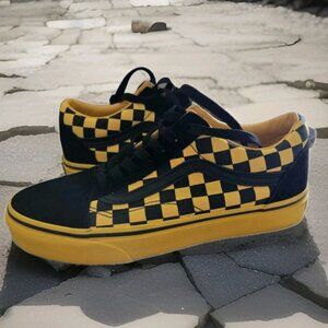 Vans Shoes Black Yellow Checker Sz 6 Mens 7.5 Women Sneaker 721356 Lace Up